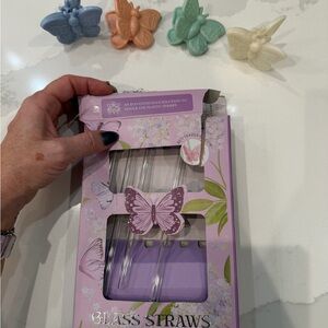 Butterfly Glass Straws Set - Purple